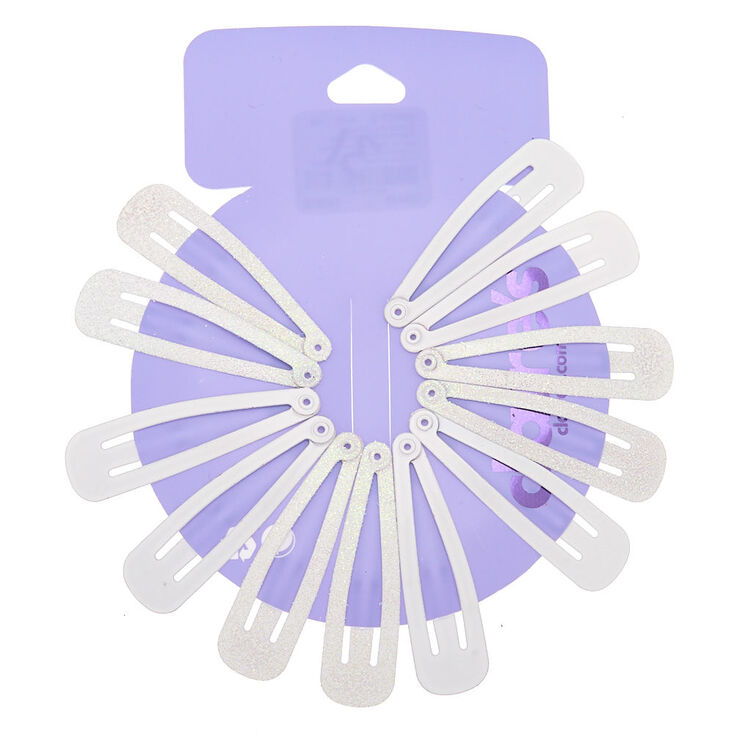 Glitter Matte Snap Hair Clips - White, 12 Pack,