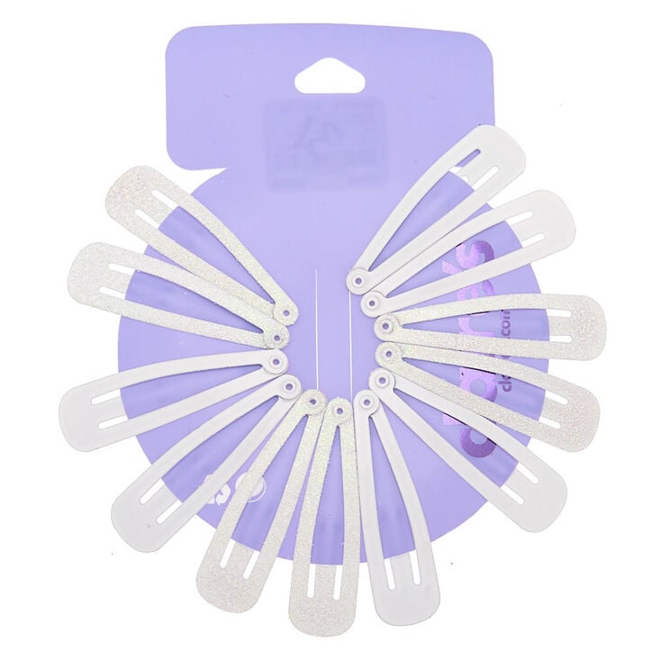 Claire's Lot de 12 barrettes clic clac blanches à paillettes et au fini mat