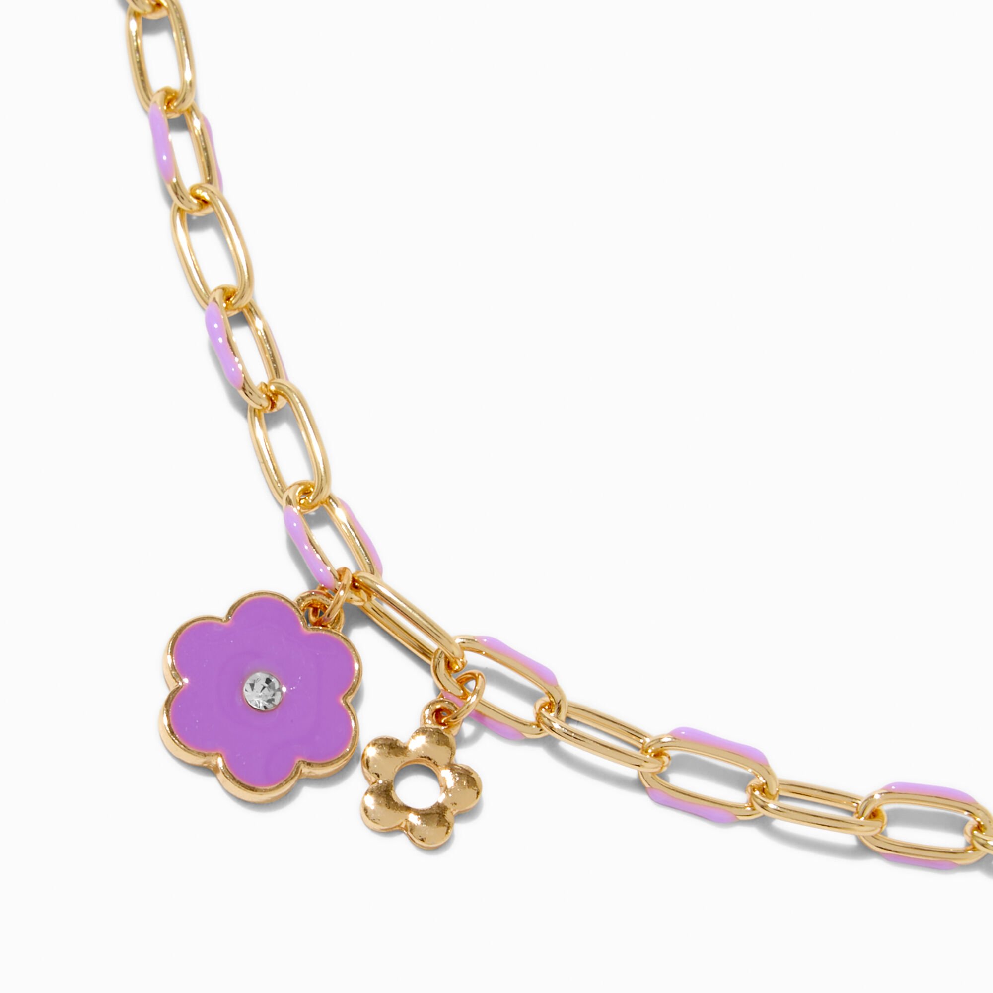 Purple Flower Paperclip Chain Pendant Necklace,