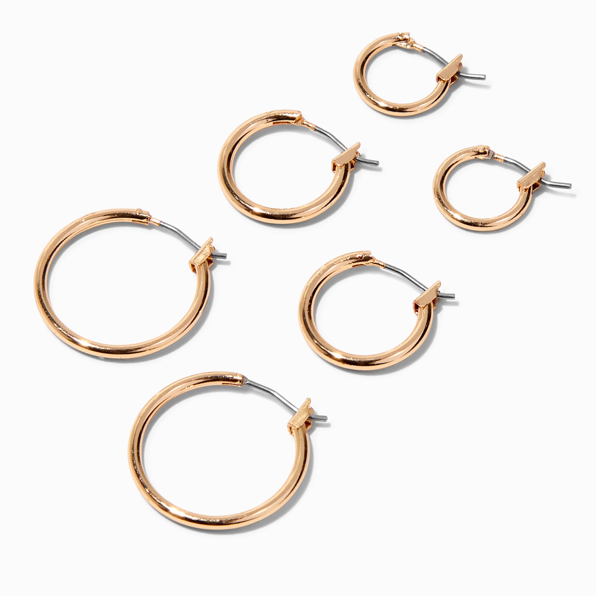 View Claires Graduated Hinge Hoop Earrings 3 Pack Gold information