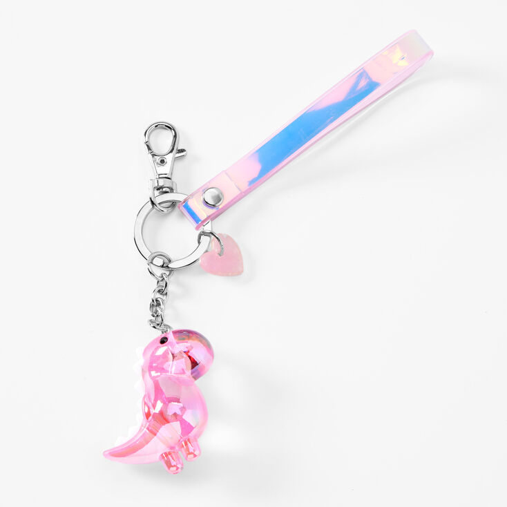 Holographic Pink Dinosaur Trio Keychain,