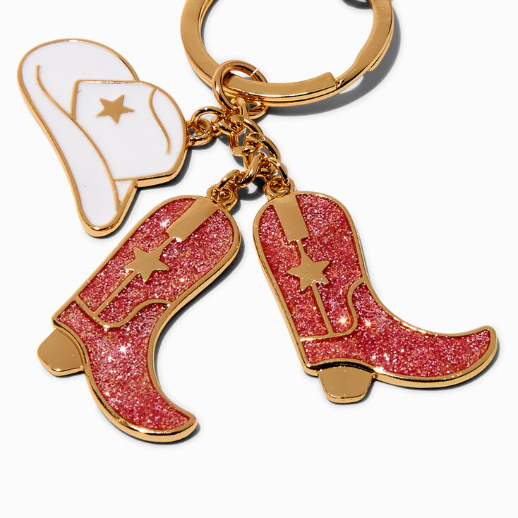 Pink Cowgirl Boots Keychain ,