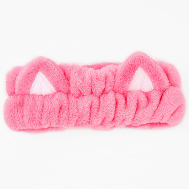 Plush Pink Cat Ear Makeup Headwrap,