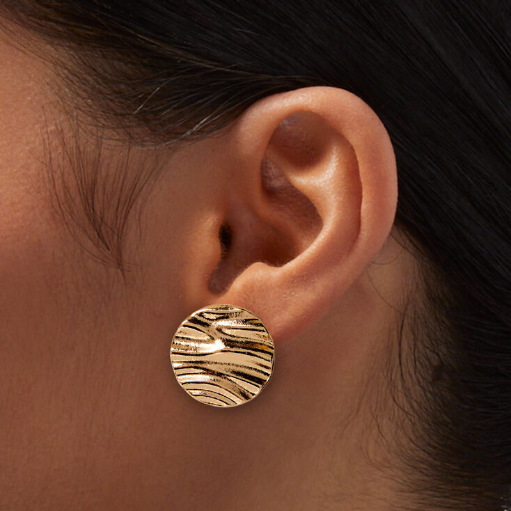 Gold-tone Wavy Disc Clip On Earrings,