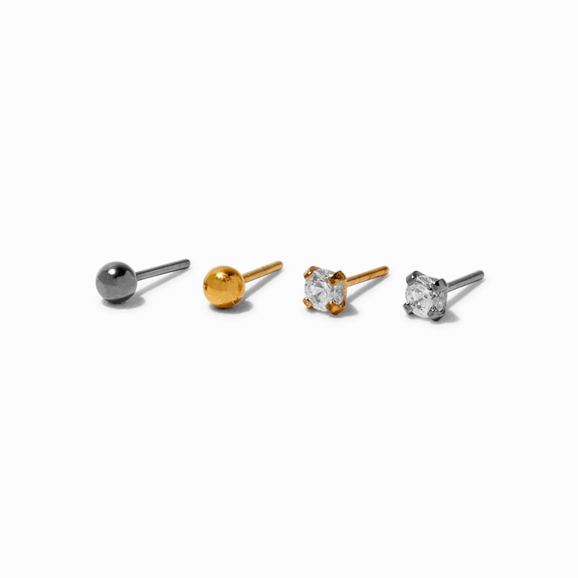 C LUXE by Claire's Mixed Metal Titanium Cubic Zirconia Stud & Ball Earring Stack - 4 Pack,