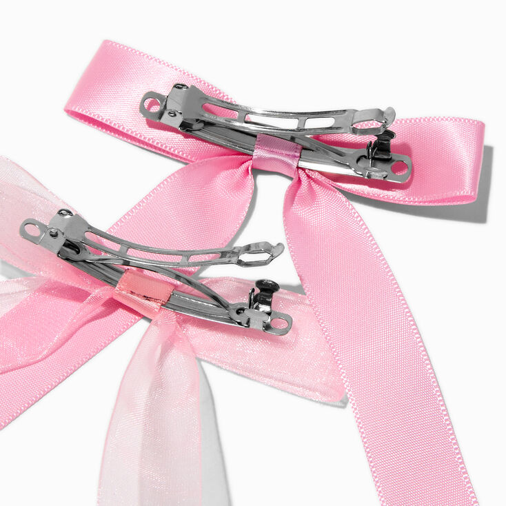 Pink Organza &amp; Sheer Hair Bow Clips - 2 Pack,