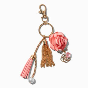 Coral Rose Tassel Keychain,