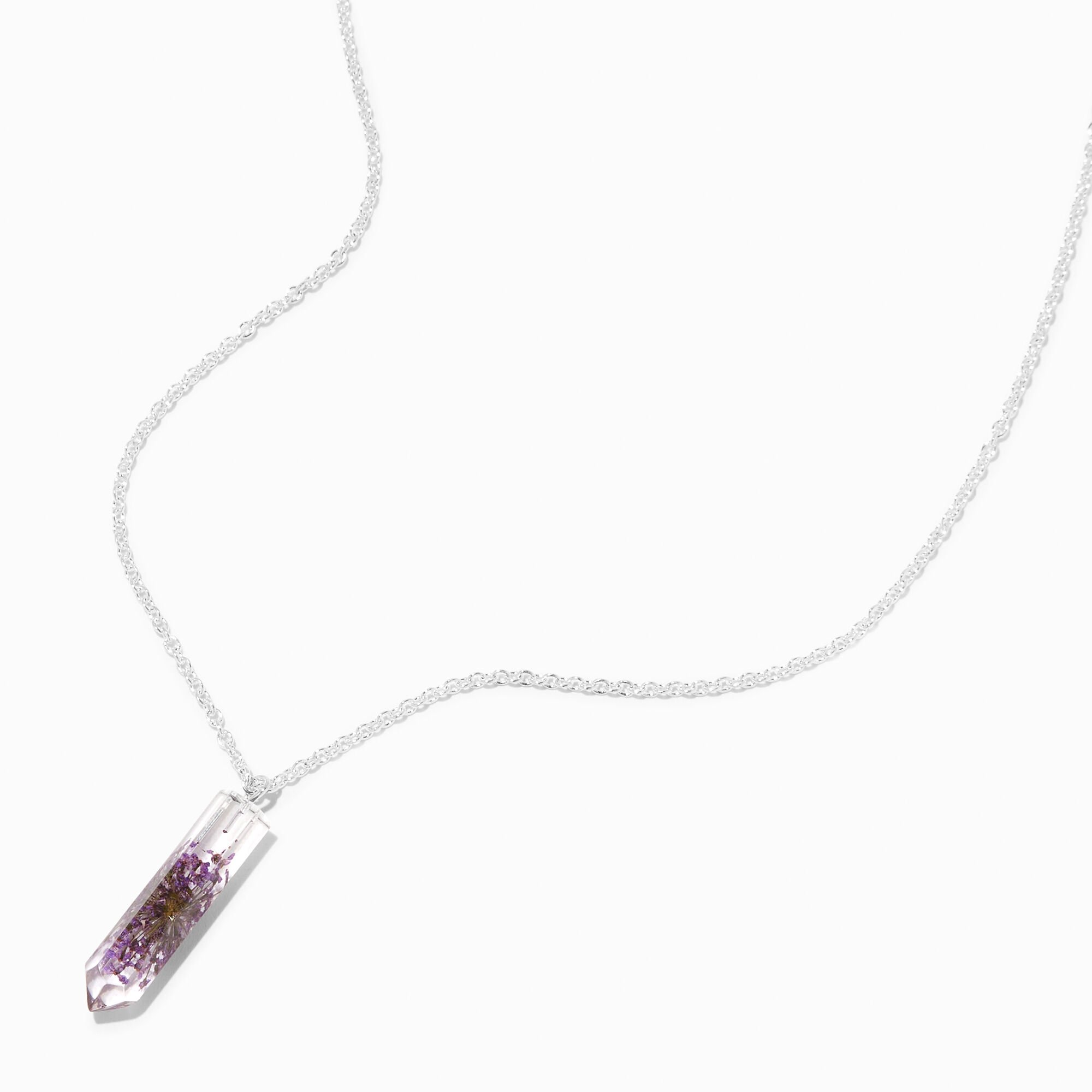 View Claires Mystical Gem Purple Flowers Pendant Necklace Silver information