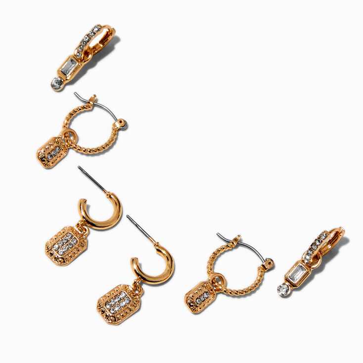 Gold-tone Crystal Bling Hoop Earring Stackables Set - 3 Pack,