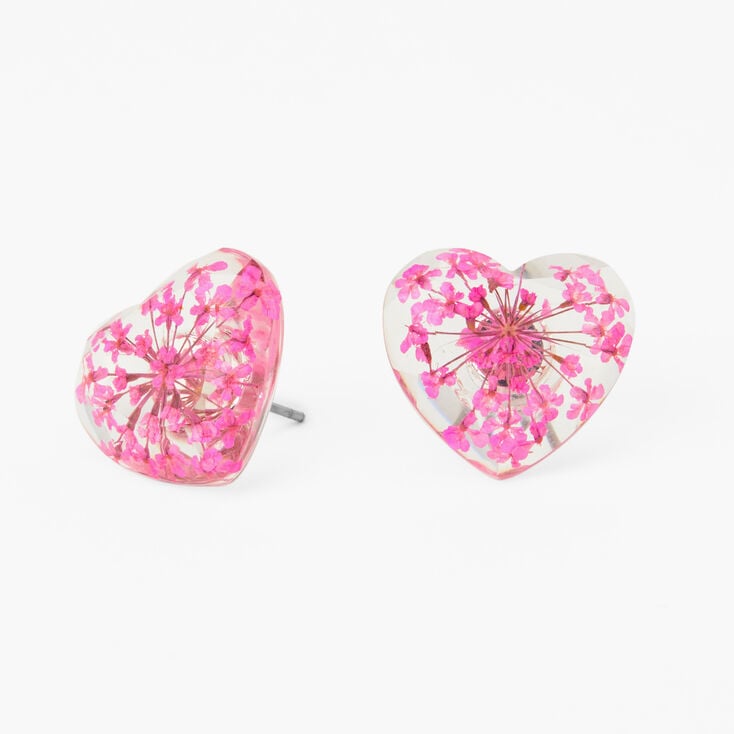 Floral Resin Heart Stud Earrings,