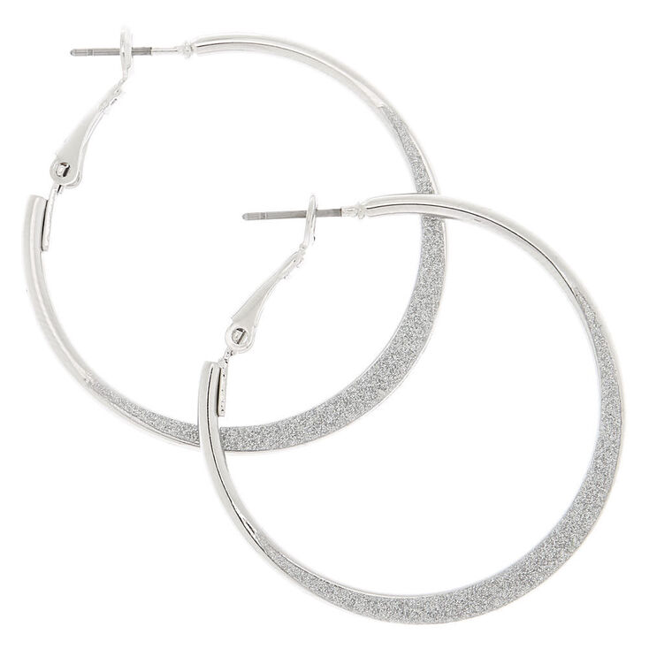 Silver 30MM Glitter Hoop Earrings,