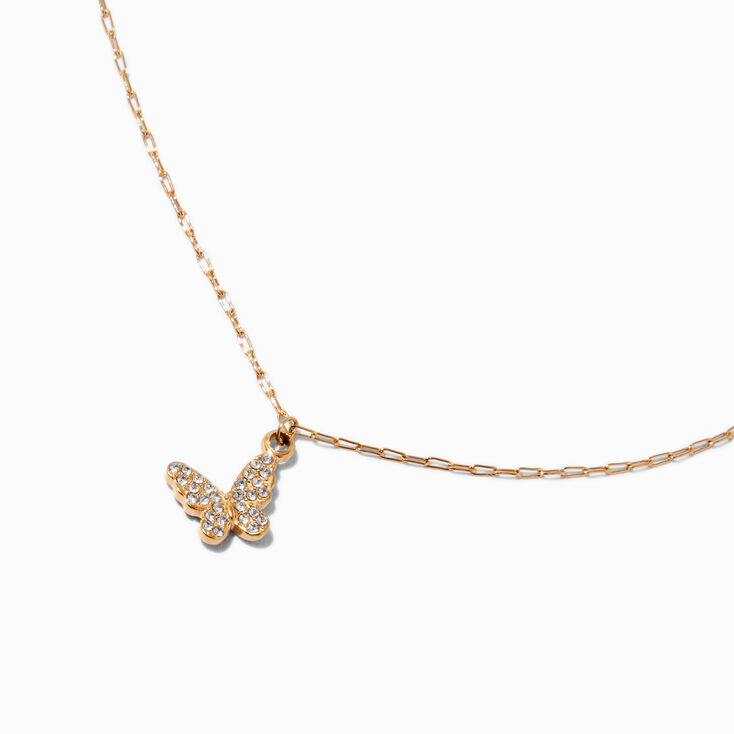 Gold-tone Stainless Steel Pav&eacute; Butterfly Pendant Necklace,