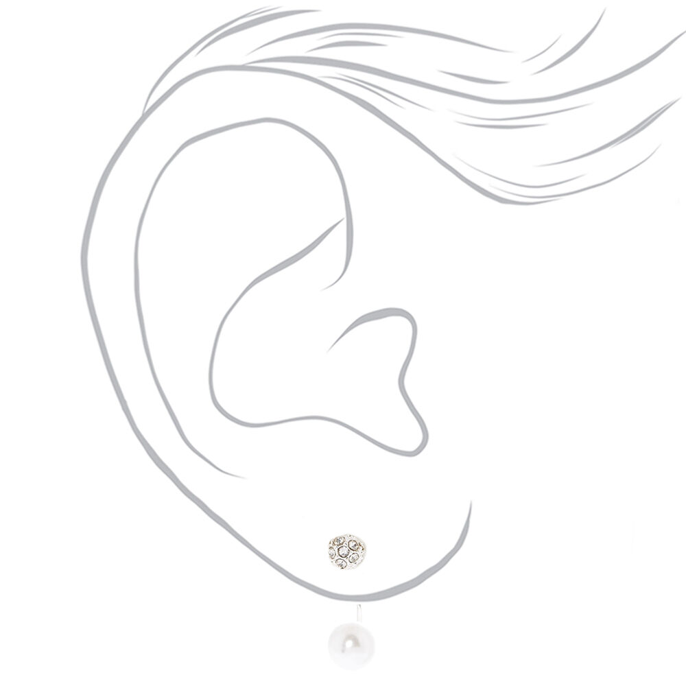 Boucles d'oreilles devant-derrière boule de feu et perle d'imitation blanche,