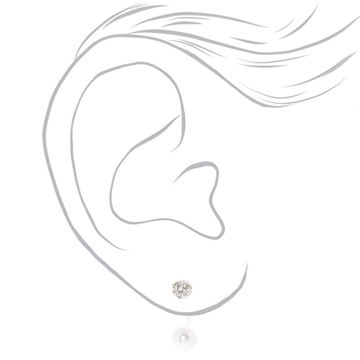 Boucles d&#39;oreilles devant-derri&egrave;re boule de feu et perle d&#39;imitation blanche,