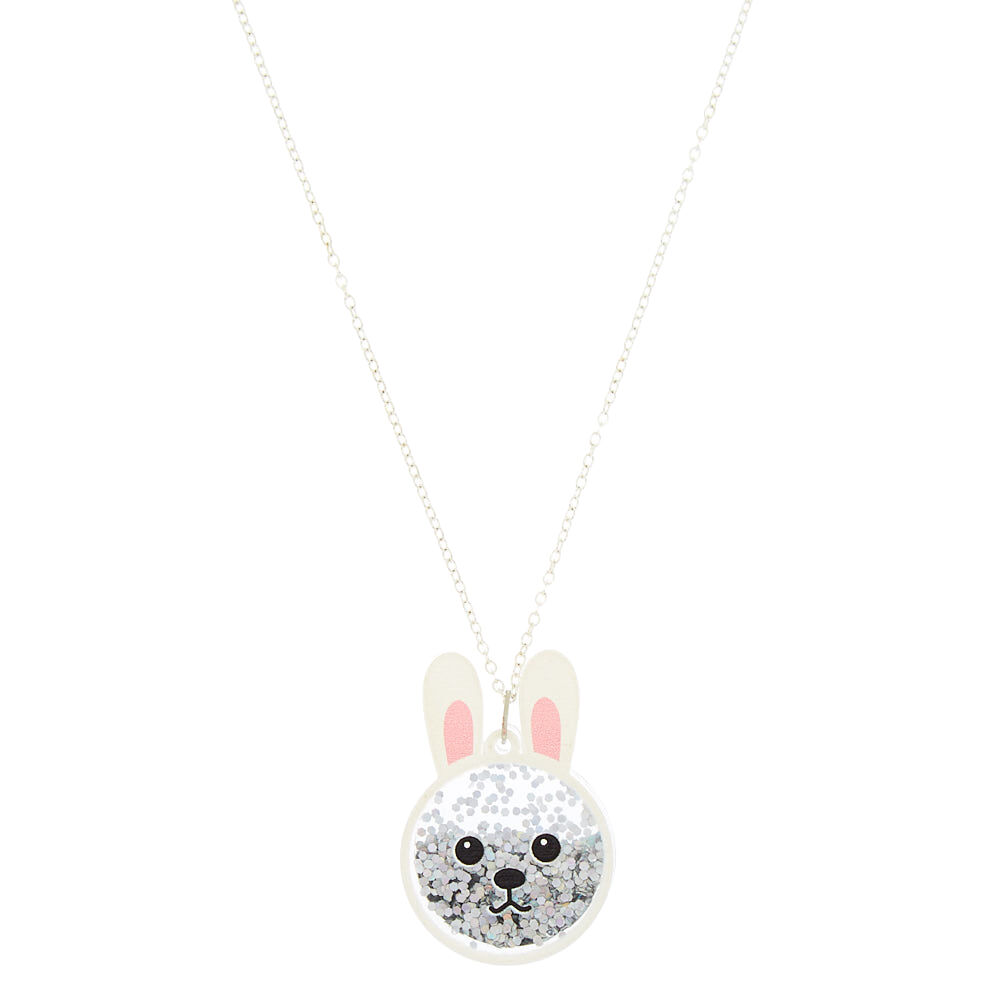 Glitter Bunny Pendant Necklace - White,