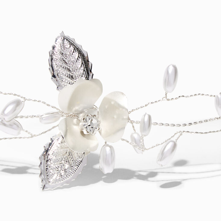 Embellished Matte Silver &amp; Pearl Flower Crown,