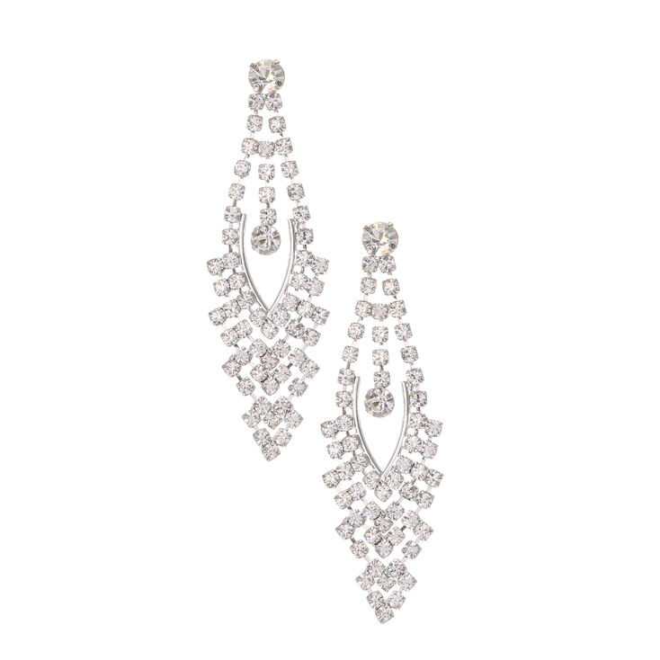 Silver 2&quot; Rhinestone Chandelier Drop Earrings,