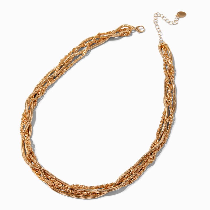 Gold-tone Braided Chain Multi-Strand Necklace ,