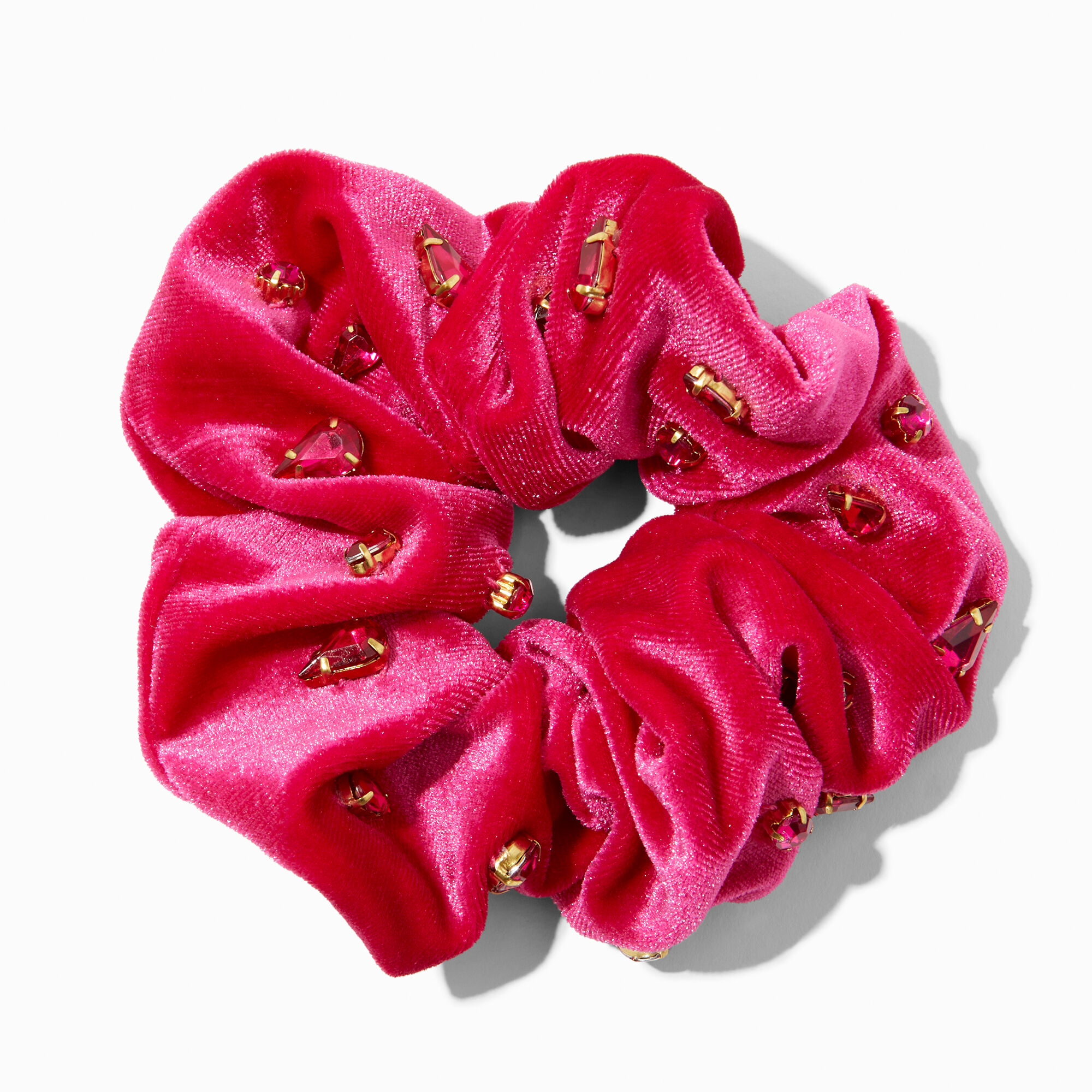 View Claires Velvet Gemstone Embellished Hair Scrunchie Pink information