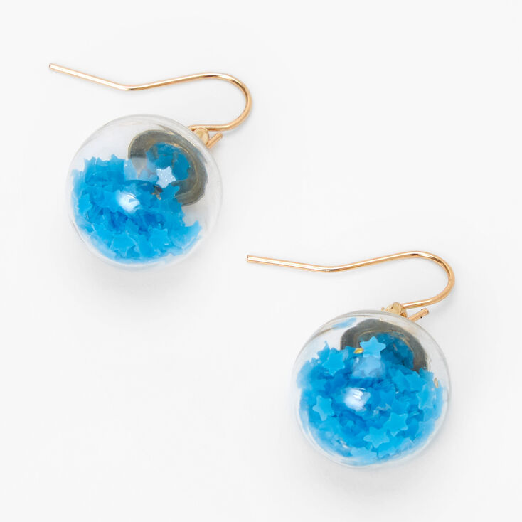 Gold 1&#39;&#39; Star Shaker Drop Earrings - Blue,