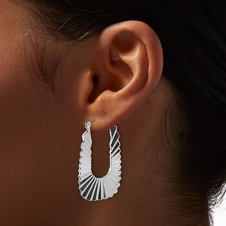 Silver-tone Textured Square 40mm Hoop Earrings ,