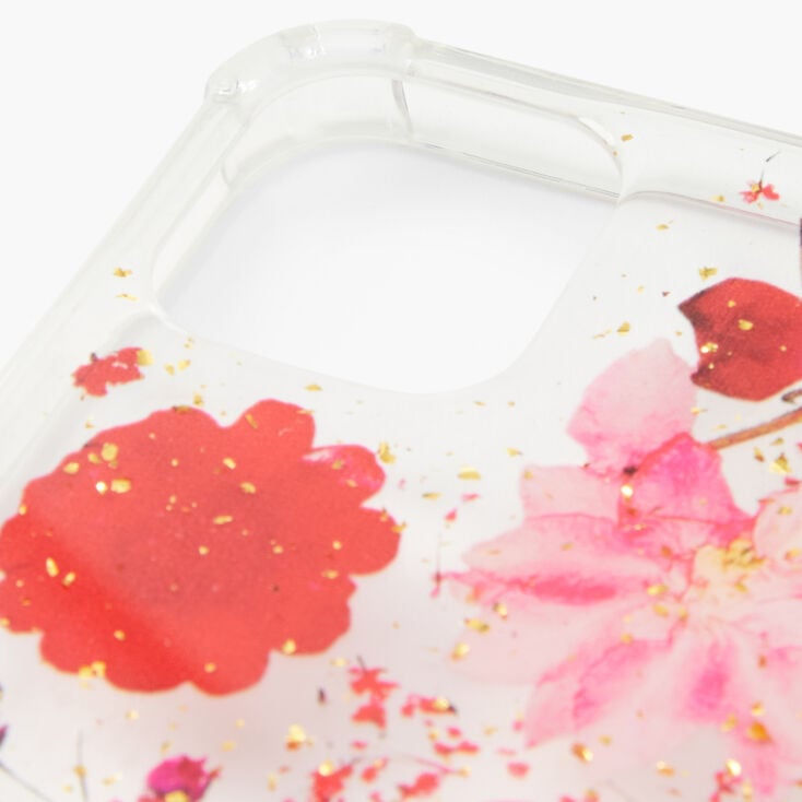 Clear Pressed Red Flower Phone Case - Fits iPhone 11,