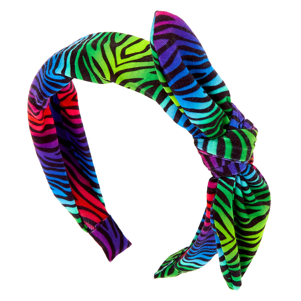 Rainbow Zebra Knotted Bow Headband,