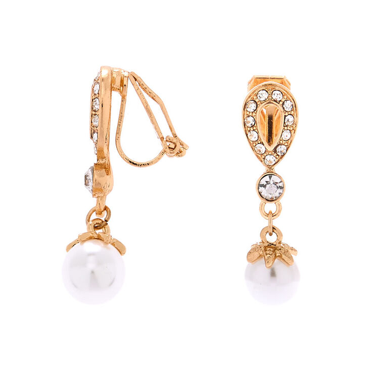 Claire's Pendantes à clip avec strass et perles d'imitation 2,5 cm couleur doré