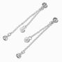 Silver-tone Cubic Zirconia Pearl 3&quot; Linear Drop Earrings ,