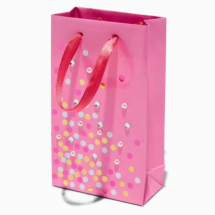 Sac cadeau rose design confetti - Petite taille,