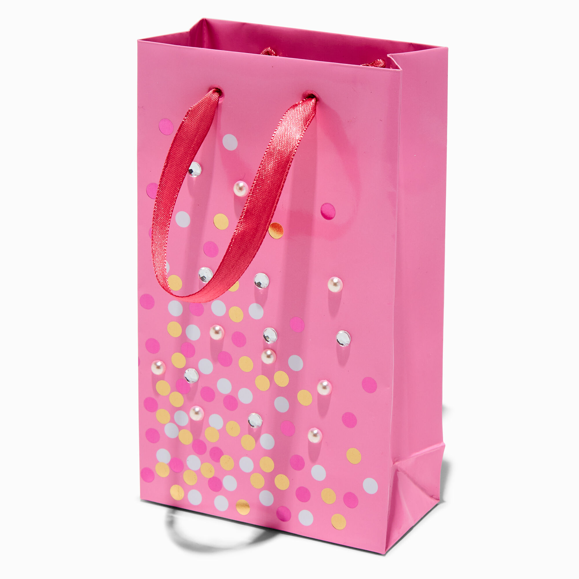 Claire's Sac cadeau rose design confetti - Petite taille