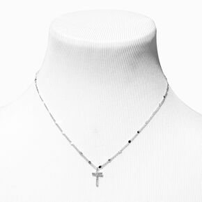 Silver Half Stone Initial Pendant Necklace - T,