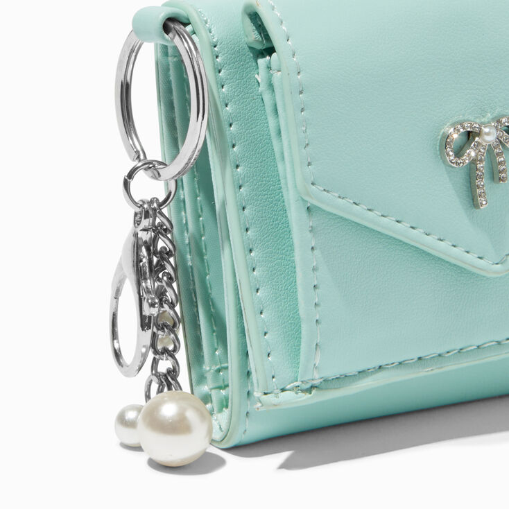 Crystal Bow Mint Green Trifold Wallet,