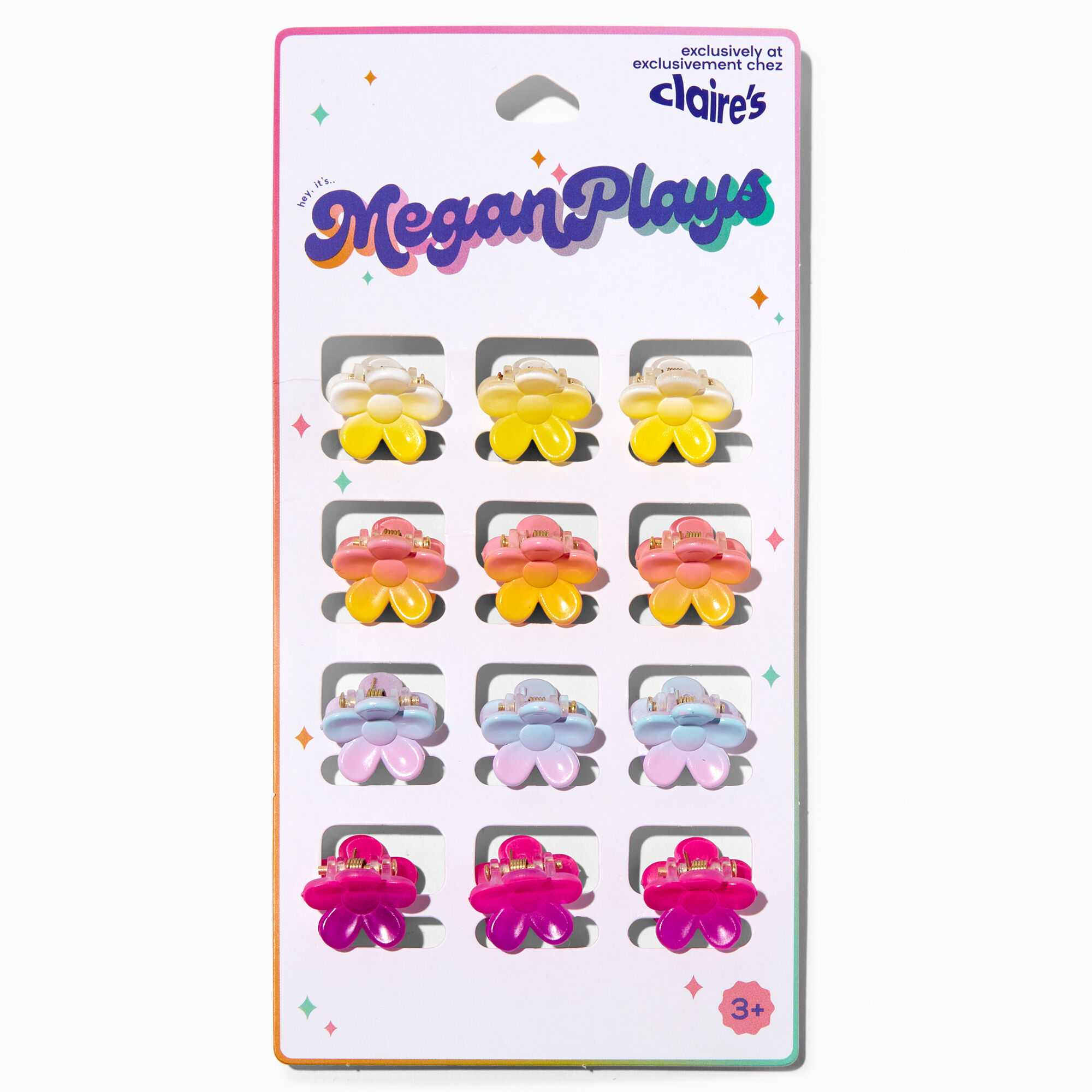 MeganPlays™ Claire's Exclusive Rainbow Flower Hair Claw Clips - 12 Pack,