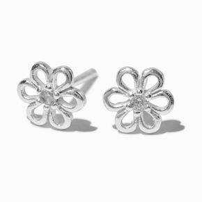 Sterling Silver Crystal Flower Stud Earrings,