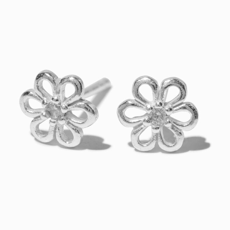 Sterling Silver Crystal Flower Stud Earrings,