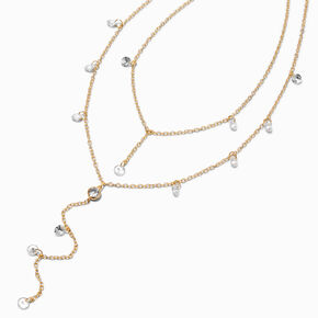 Half Crystal Drip Y-Neck Multi-Strand Necklace,