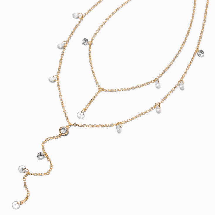 Collier multi-rangs en Y style ruisselant en strass,