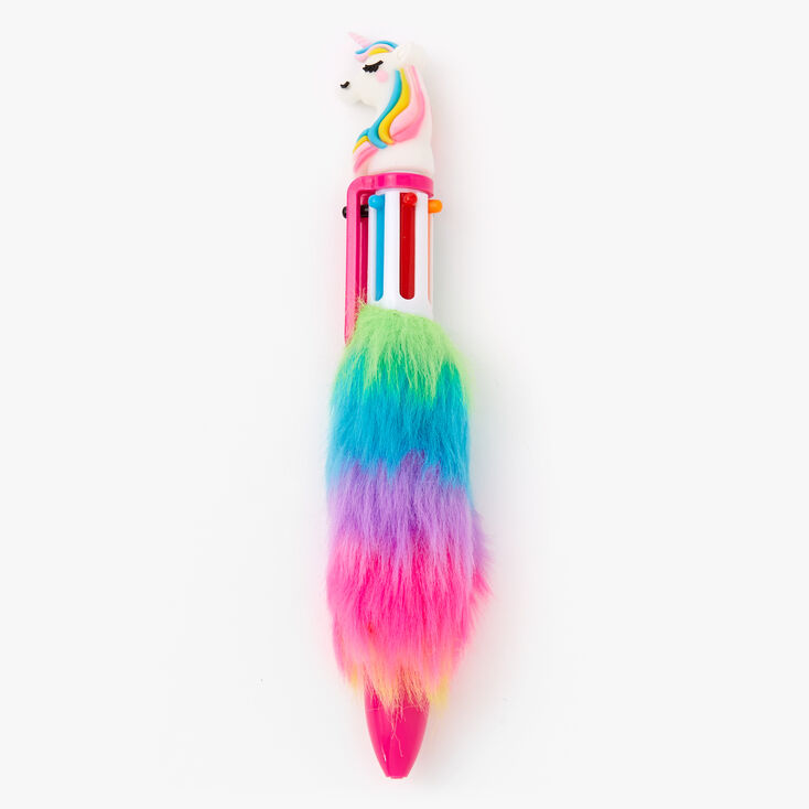 Claire's Stylo multicolore licorne en fausse fourrure - Arc-en-ciel