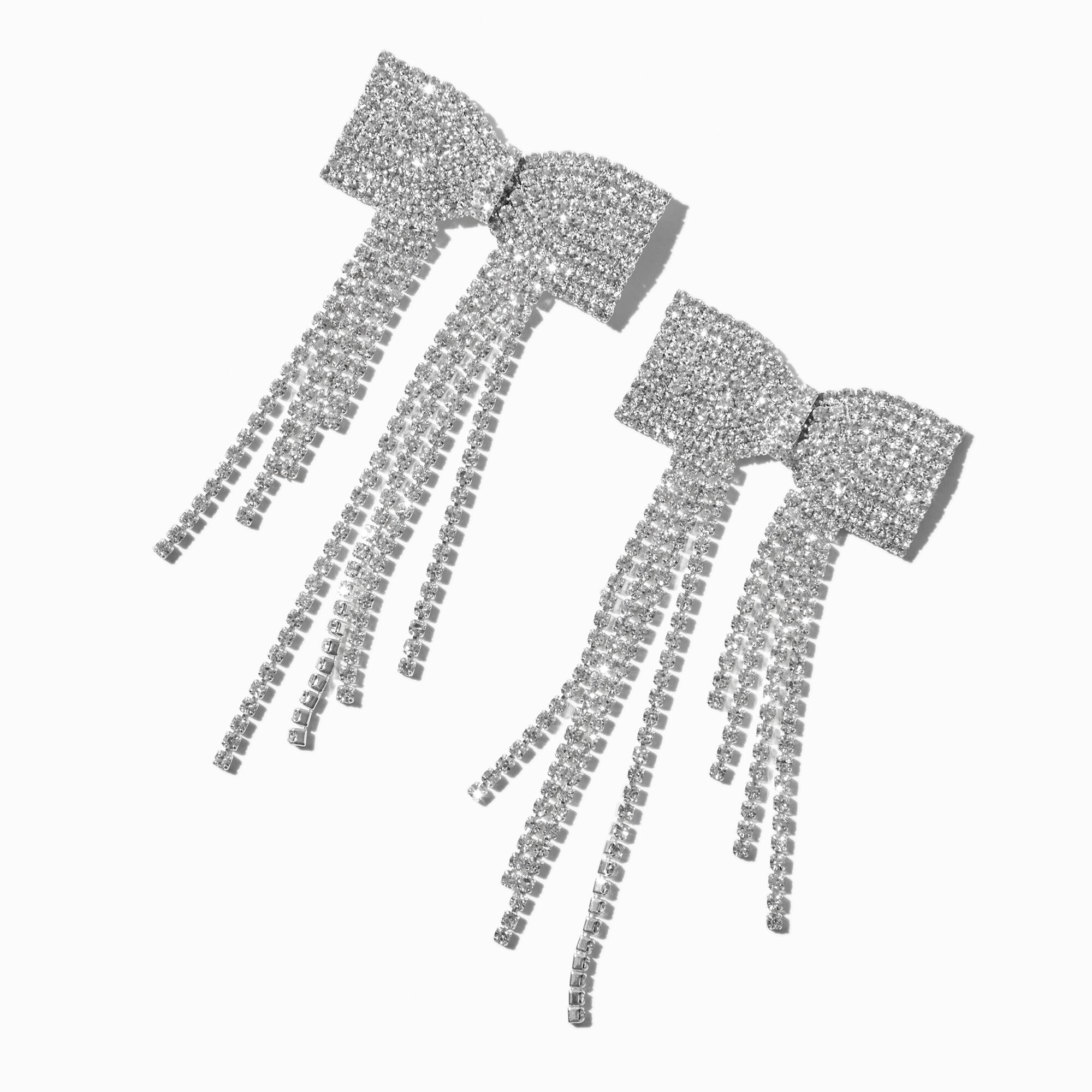 View Claires Tone Pave Rhinestone Bow 35 Drop Earrings Silver information