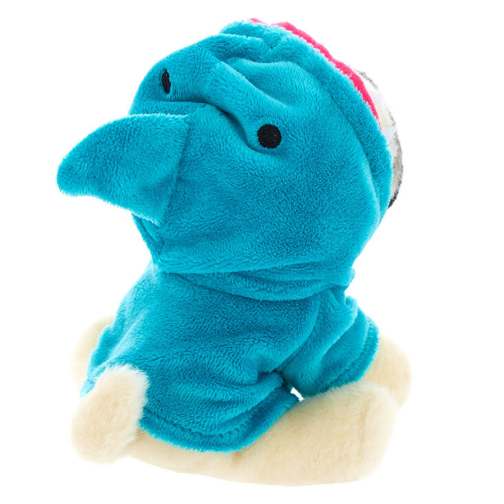 Petite peluche de Doug the Pug&copy; mod&egrave;le requin couleur turquoise,