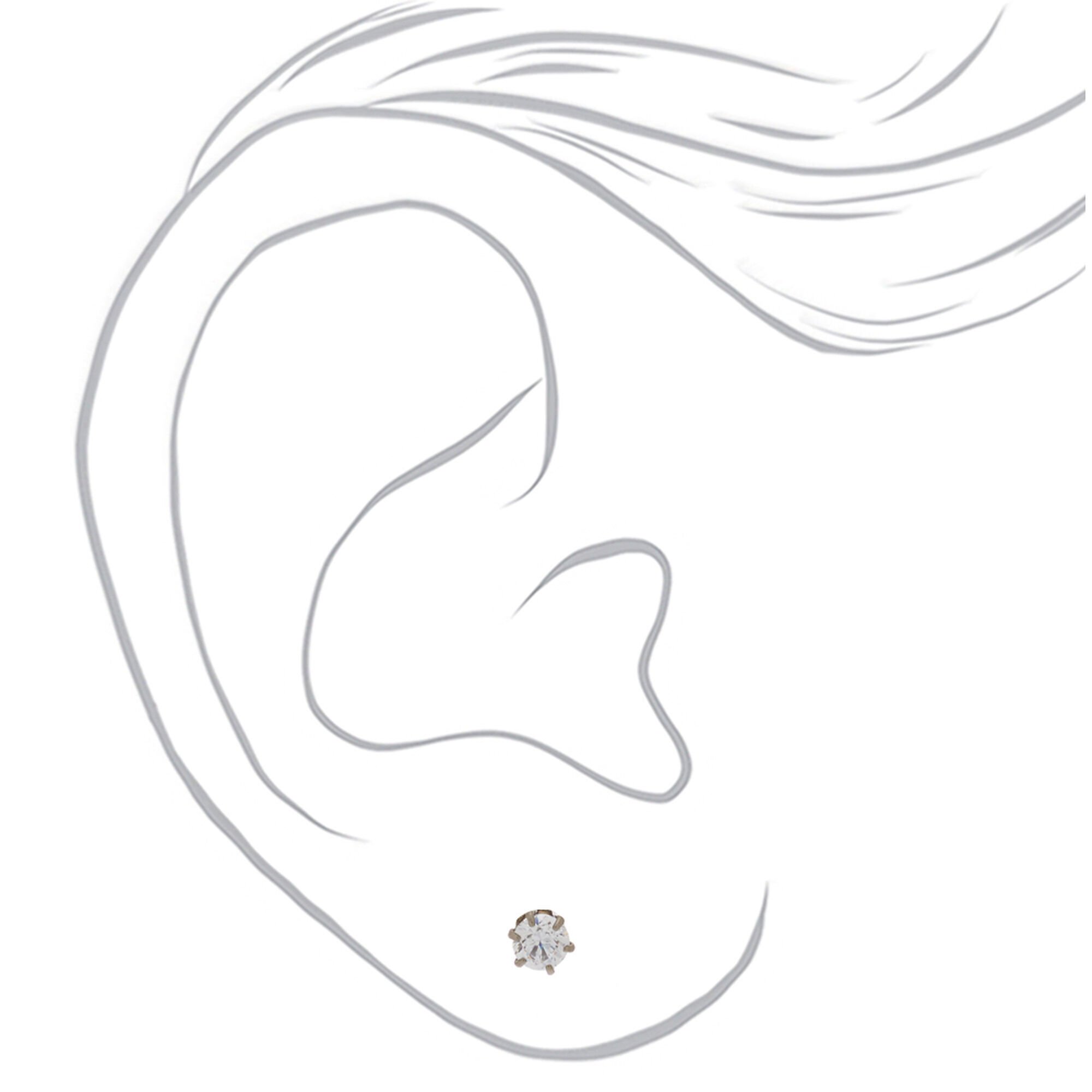 C LUXE by Claire's Silver-tone Titanium Cubic Zirconia 3mm Round Stud Earrings,