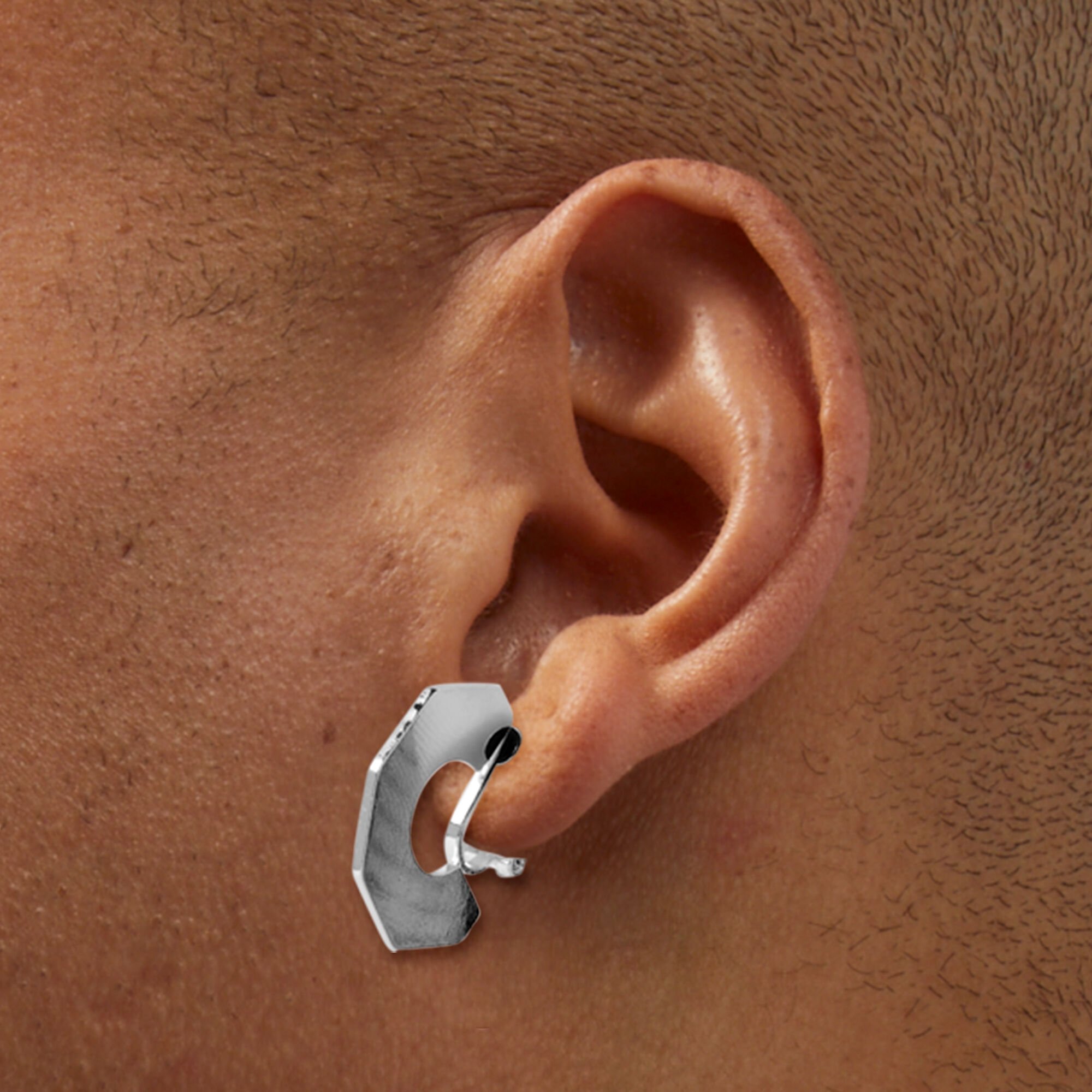 Créoles à clip octogonales 20 mm couleur argentée,