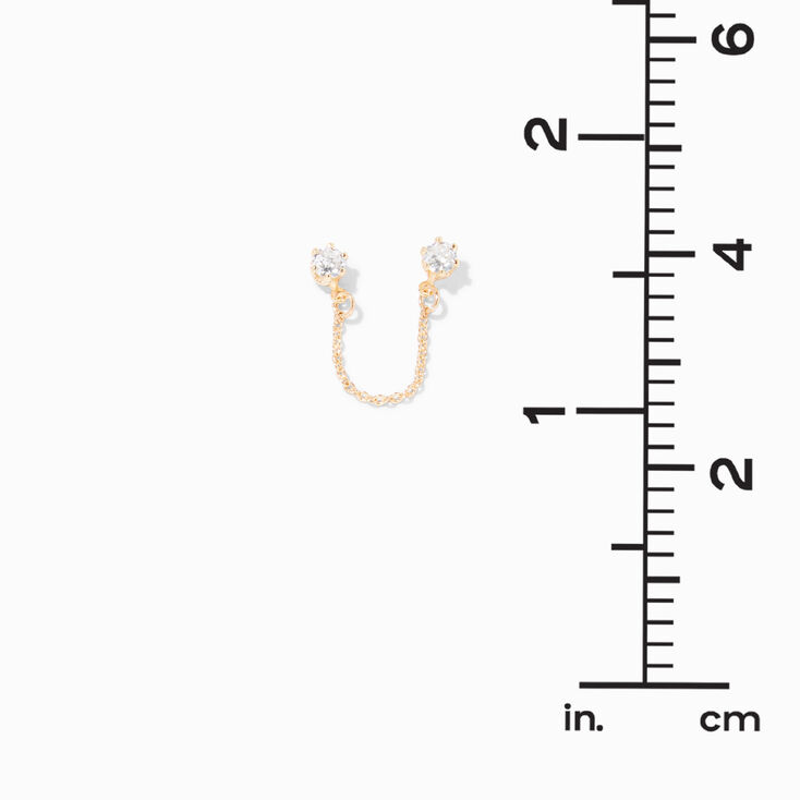 Gold-tone Cubic Zirconia Connector Chain Stud Earrings,