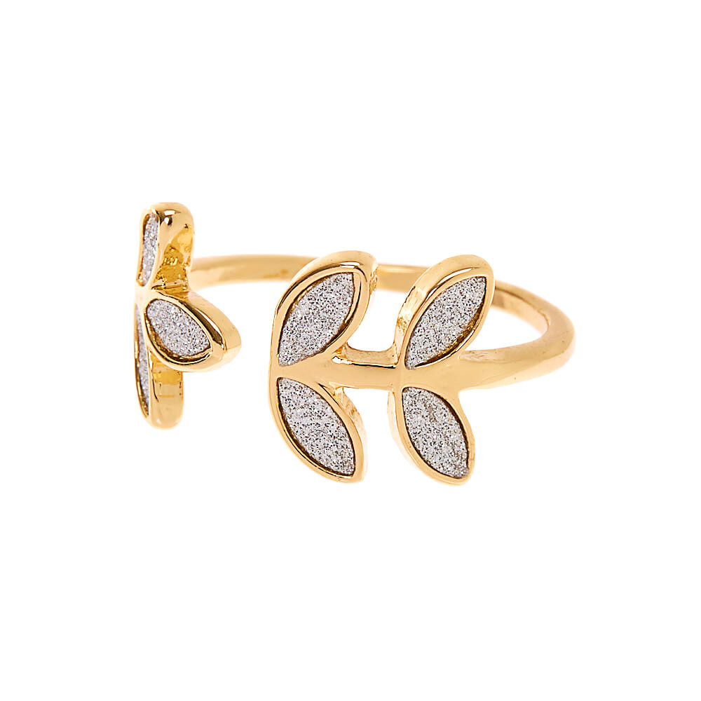 Bague feuilles pailletées couleur dorée,