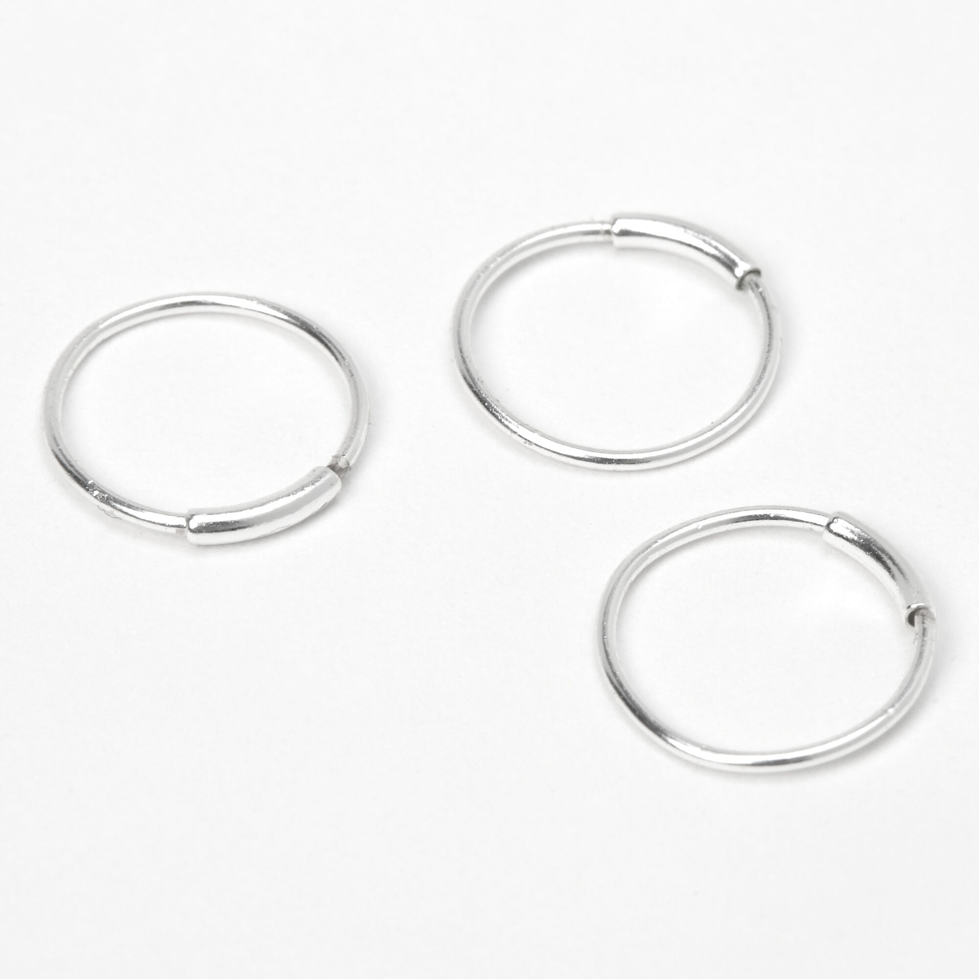 Sterling Silver 22G Bar Hoop Nose Rings - 3 Pack,