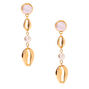 Gold 2.5&quot; Cowrie Shell Pearl Drop Earrings,