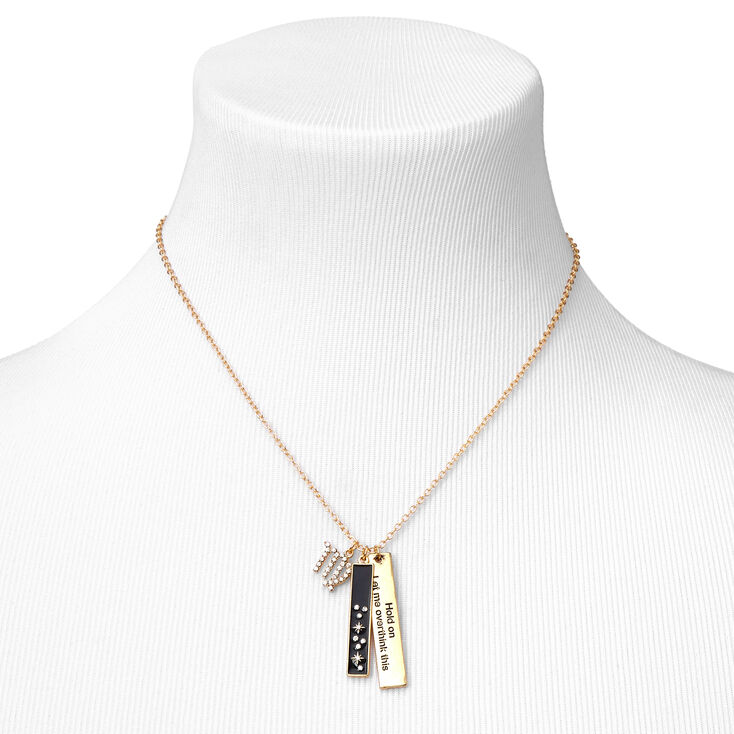 Gold Rectangular Zodiac Pendant Necklace - Aries,