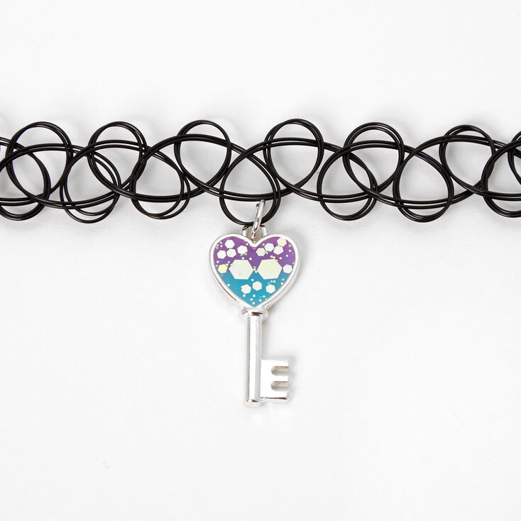 Key To Your Heart Tattoo Choker Necklace - Silver,