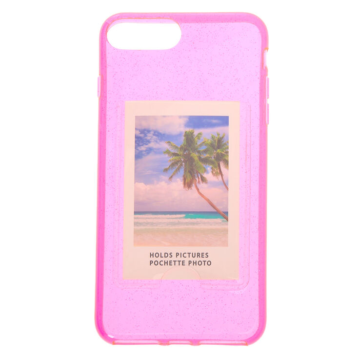 Claire's Coque de protection pour portable avec pochette pour Instax Mini transparente à paillettes roses - Compatible avec iPhone 6/7/8 Plus
